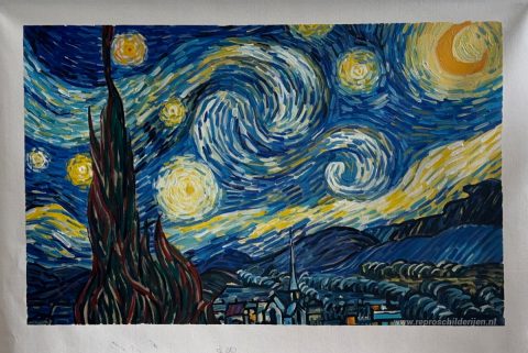 De Sterrennacht – met de hand geschilderde reproductie, foto van het voltooide schilderij