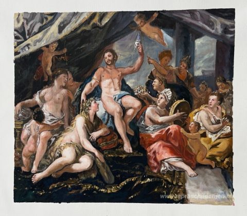 Hercules en Omphale  – met de hand geschilderde reproductie, foto van het voltooide schilderij