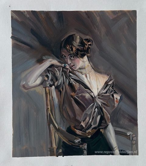 Cleo de Merode – met de hand geschilderde reproductie, foto van het voltooide schilderij