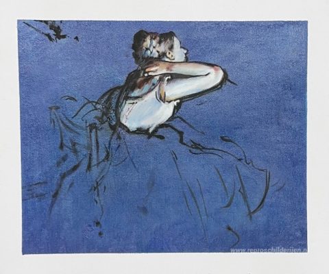 Zittende danseres in profiel – met de hand geschilderde reproductie, foto van het voltooide schilderij