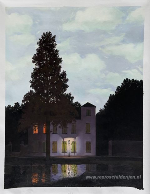 Het rijk van lichten – met de hand geschilderde reproductie, foto van het voltooide schilderij
