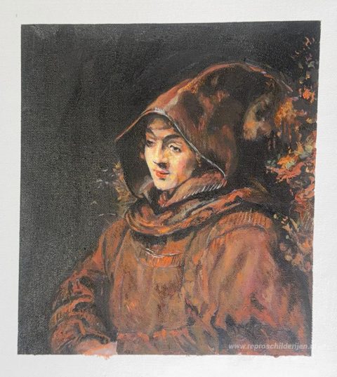 Titus van Rijn in monnikspij – met de hand geschilderde reproductie, foto van het voltooide schilderij
