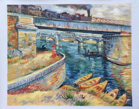 Bruggen over de Seine bij Asnières  – met de hand geschilderde reproductie, foto van het voltooide schilderij
