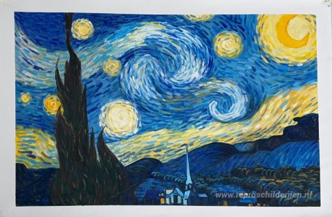 De Sterrennacht – met de hand geschilderde reproductie, foto van het voltooide schilderij