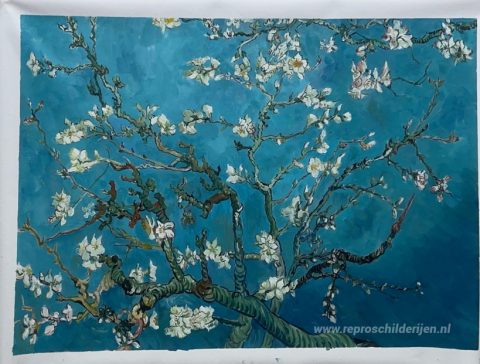 Takken met Amandelbloesem  – met de hand geschilderde reproductie, foto van het voltooide schilderij
