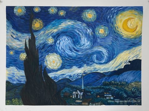 De Sterrennacht – met de hand geschilderde reproductie, foto van het voltooide schilderij