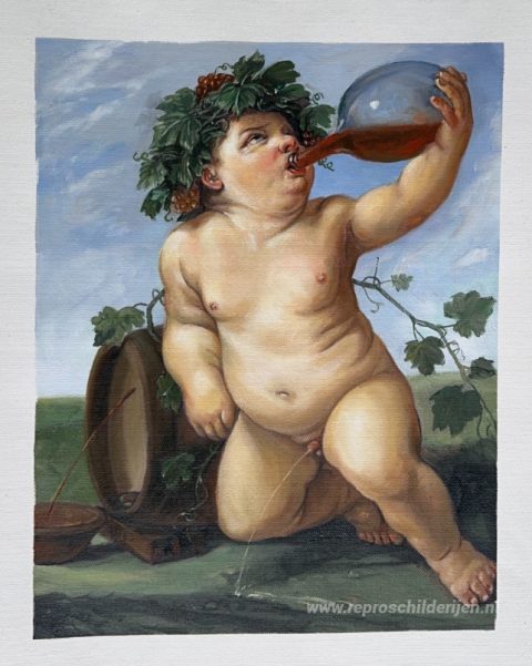 Bacchus drinken – met de hand geschilderde reproductie, foto van het voltooide schilderij