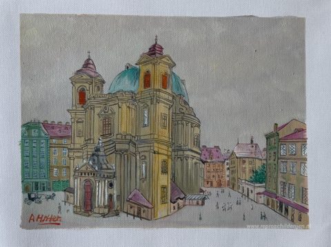 St. Peter's Church in Wenen – met de hand geschilderde reproductie, foto van het voltooide schilderij