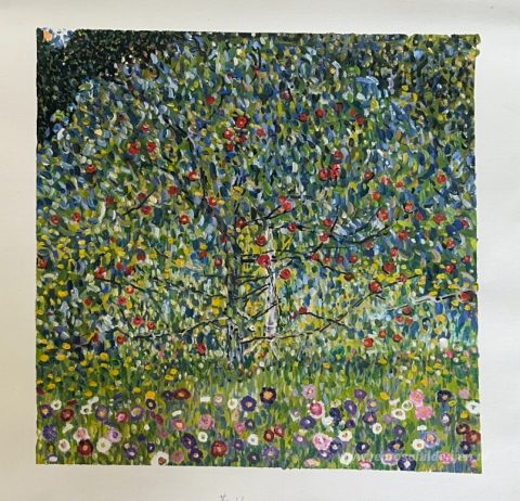 Appelboom, ik – met de hand geschilderde reproductie, foto van het voltooide schilderij