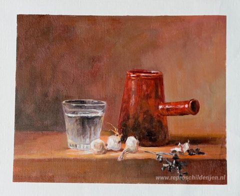 Waterglas – met de hand geschilderde reproductie, foto van het voltooide schilderij