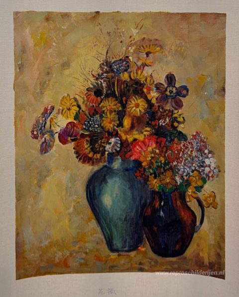 Bloemen – met de hand geschilderde reproductie, foto van het voltooide schilderij