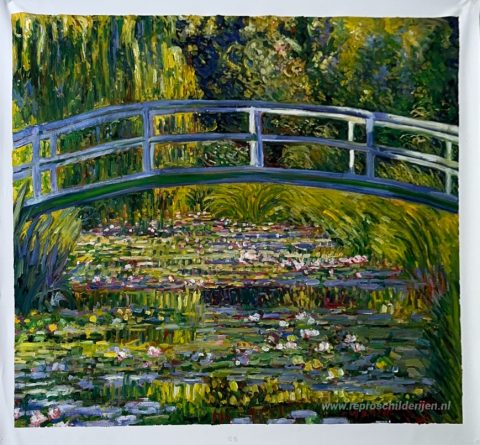 De Japanse brug (de waterlelievijver) – met de hand geschilderde reproductie, foto van het voltooide schilderij