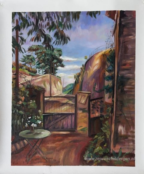 Le jardin de l'artiste, Grosrouvres – met de hand geschilderde reproductie, foto van het voltooide schilderij