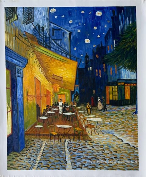 Caféterras bij nacht – met de hand geschilderde reproductie, foto van het voltooide schilderij