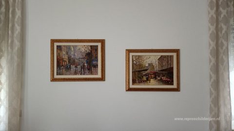 Bloemenmarkt in La Madeleine – met de hand geschilderde reproductie, foto van het voltooide schilderij
