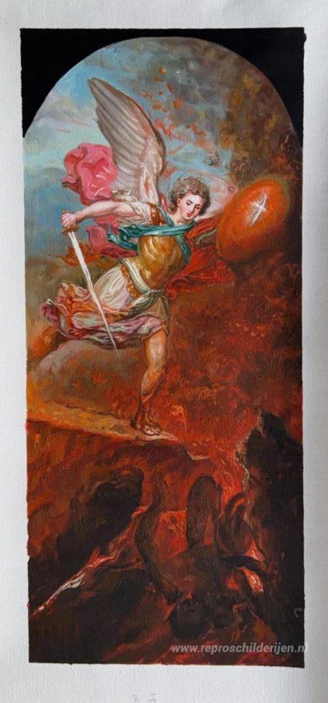 Aartsengel Michaël – met de hand geschilderde reproductie, foto van het voltooide schilderij