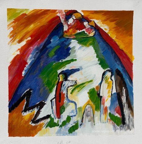 Een berg – met de hand geschilderde reproductie, foto van het voltooide schilderij