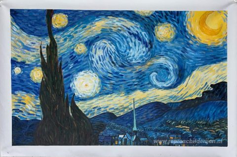 De Sterrennacht – met de hand geschilderde reproductie, foto van het voltooide schilderij