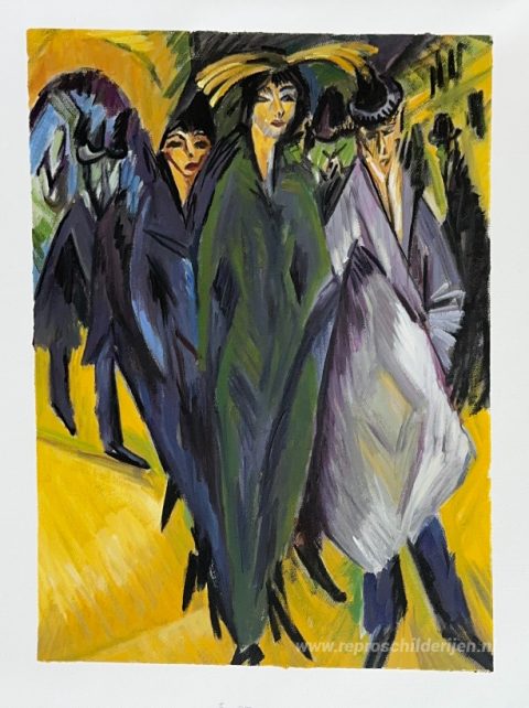 Vrouwen op straat – met de hand geschilderde reproductie, foto van het voltooide schilderij