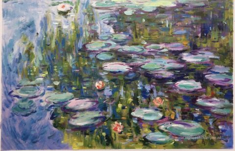 Waterlelies – met de hand geschilderde reproductie, foto van het voltooide schilderij