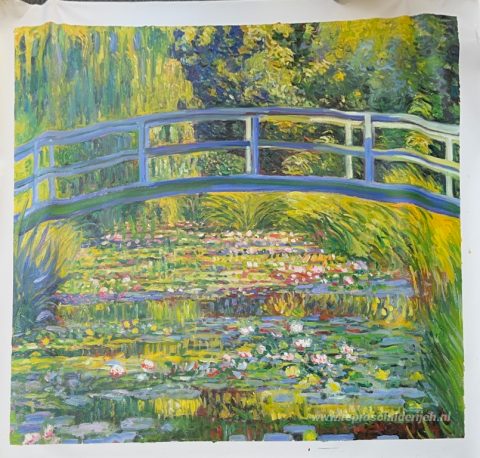 De Japanse brug (de waterlelievijver) – met de hand geschilderde reproductie, foto van het voltooide schilderij