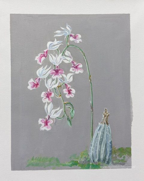 Witte Orchideeën – met de hand geschilderde reproductie, foto van het voltooide schilderij