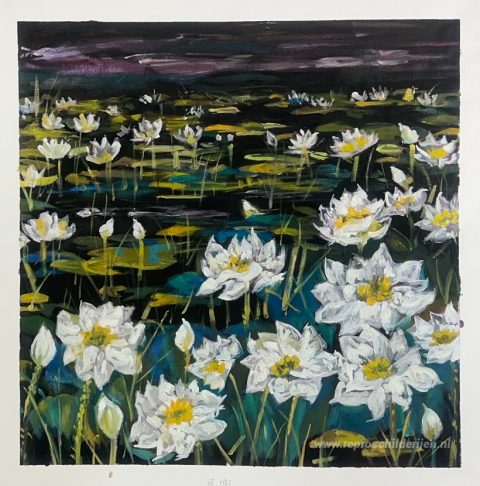Lotus – met de hand geschilderde reproductie, foto van het voltooide schilderij