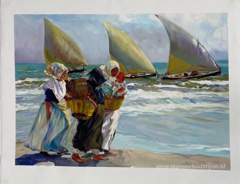 Drie zeilen – met de hand geschilderde reproductie, foto van het voltooide schilderij