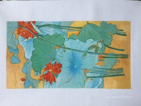 Lotus – met de hand geschilderde reproductie, foto van het voltooide schilderij