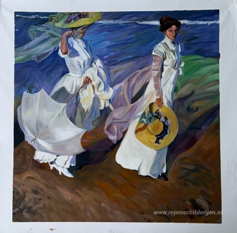 Wandelen langs de kust – met de hand geschilderde reproductie, foto van het voltooide schilderij