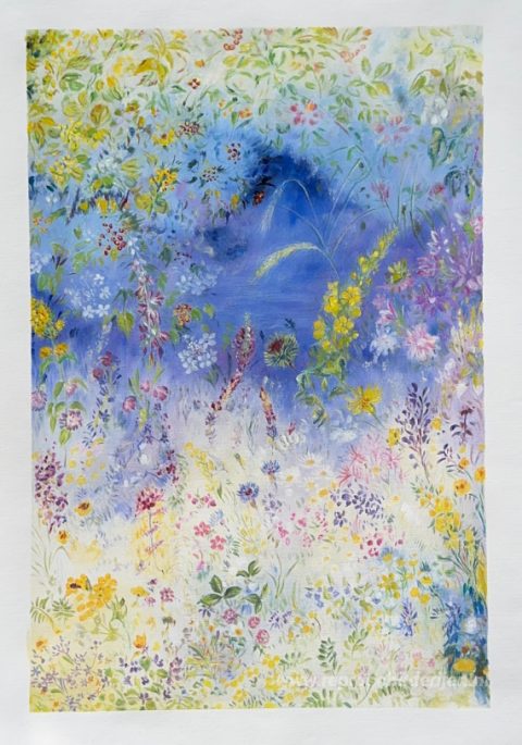 Veld bloemen – met de hand geschilderde reproductie, foto van het voltooide schilderij