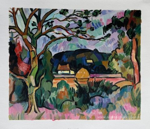 Landschap – met de hand geschilderde reproductie, foto van het voltooide schilderij