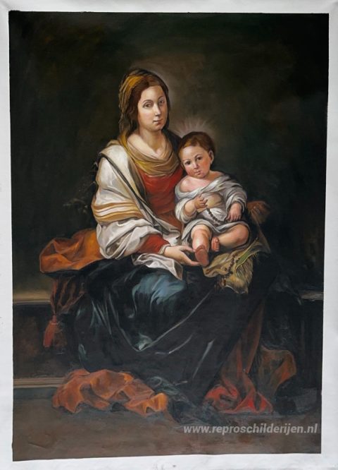De Madonna van de Rozenkrans – met de hand geschilderde reproductie, foto van het voltooide schilderij