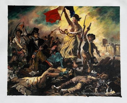 De vrijheid die het volk leidt  – met de hand geschilderde reproductie, foto van het voltooide schilderij