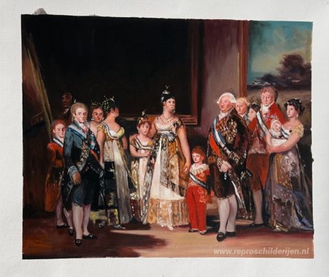 Karel IV van Spanje en zijn gezin – met de hand geschilderde reproductie, foto van het voltooide schilderij