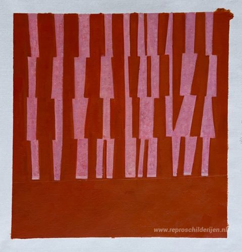 Roze en oranje uit de serie Line Form Color  – met de hand geschilderde reproductie, foto van het voltooide schilderij