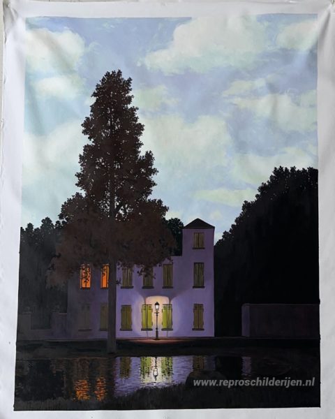 Het rijk van lichten – met de hand geschilderde reproductie, foto van het voltooide schilderij