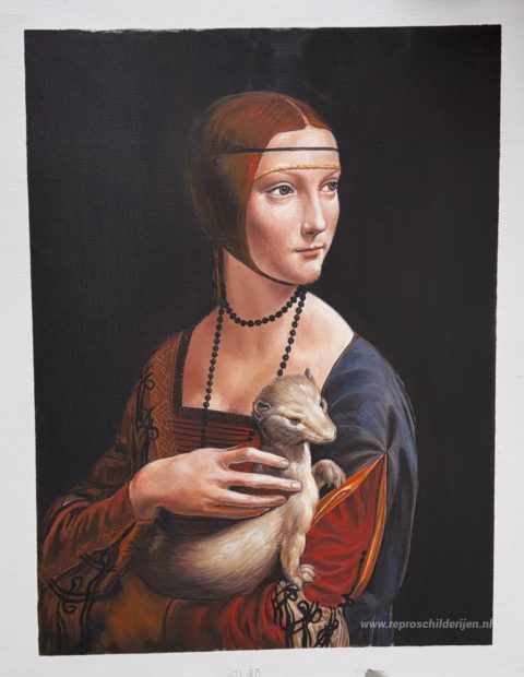 De dame met een hermelijn (Cecilia Gallerani) – met de hand geschilderde reproductie, foto van het voltooide schilderij
