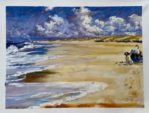 Marie Krøyer Schilderij op het strand van Stenbjerg – met de hand geschilderde reproductie, foto van het voltooide schilderij