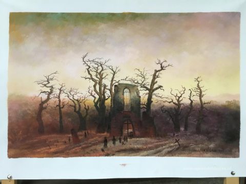 De Abdij in het Eikenhout – met de hand geschilderde reproductie, foto van het voltooide schilderij