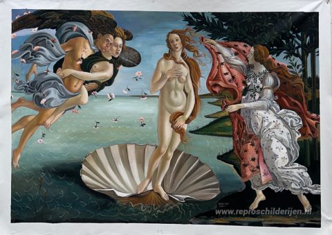 De geboorte van Venus – met de hand geschilderde reproductie, foto van het voltooide schilderij