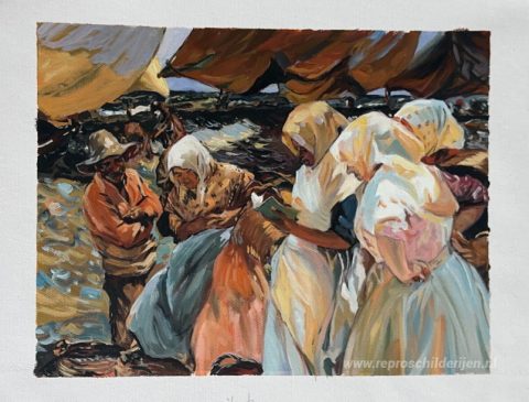 Valenciaanse visvrouwen – met de hand geschilderde reproductie, foto van het voltooide schilderij