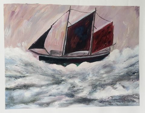 Boot – met de hand geschilderde reproductie, foto van het voltooide schilderij