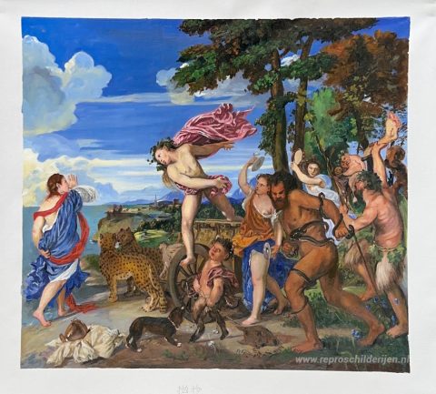 Bacchus en Ariadne – met de hand geschilderde reproductie, foto van het voltooide schilderij