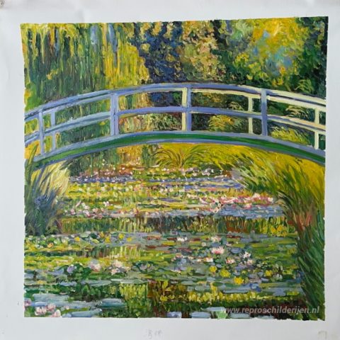 De Japanse brug (de waterlelievijver) – met de hand geschilderde reproductie, foto van het voltooide schilderij