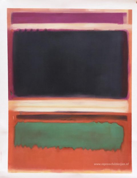 Nr.3/nr.13 (magenta, zwart, groen op oranje) – met de hand geschilderde reproductie, foto van het voltooide schilderij
