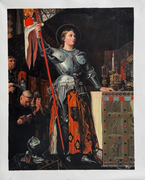 Jeanne d'Arc op de kroning van Karel VII in de kathedraal van Re – met de hand geschilderde reproductie, foto van het voltooide schilderij