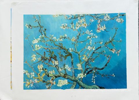 Takken met Amandelbloesem  – met de hand geschilderde reproductie, foto van het voltooide schilderij