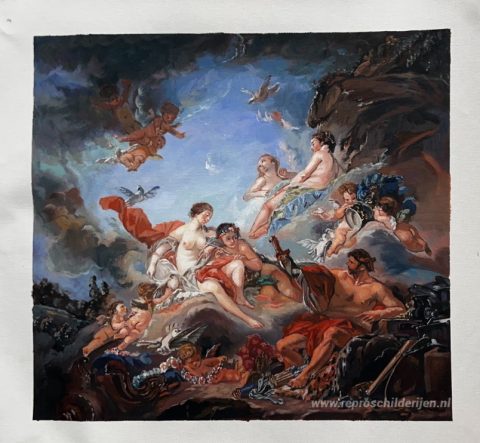 Vulcanus presenteert wapens aan Venus voor Aeneas   – met de hand geschilderde reproductie, foto van het voltooide schilderij
