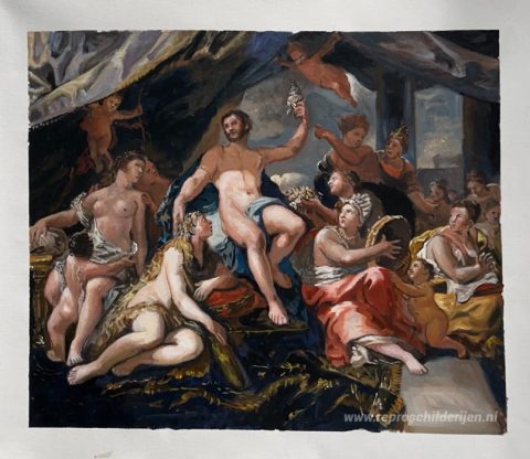 Hercules en Omphale  – met de hand geschilderde reproductie, foto van het voltooide schilderij